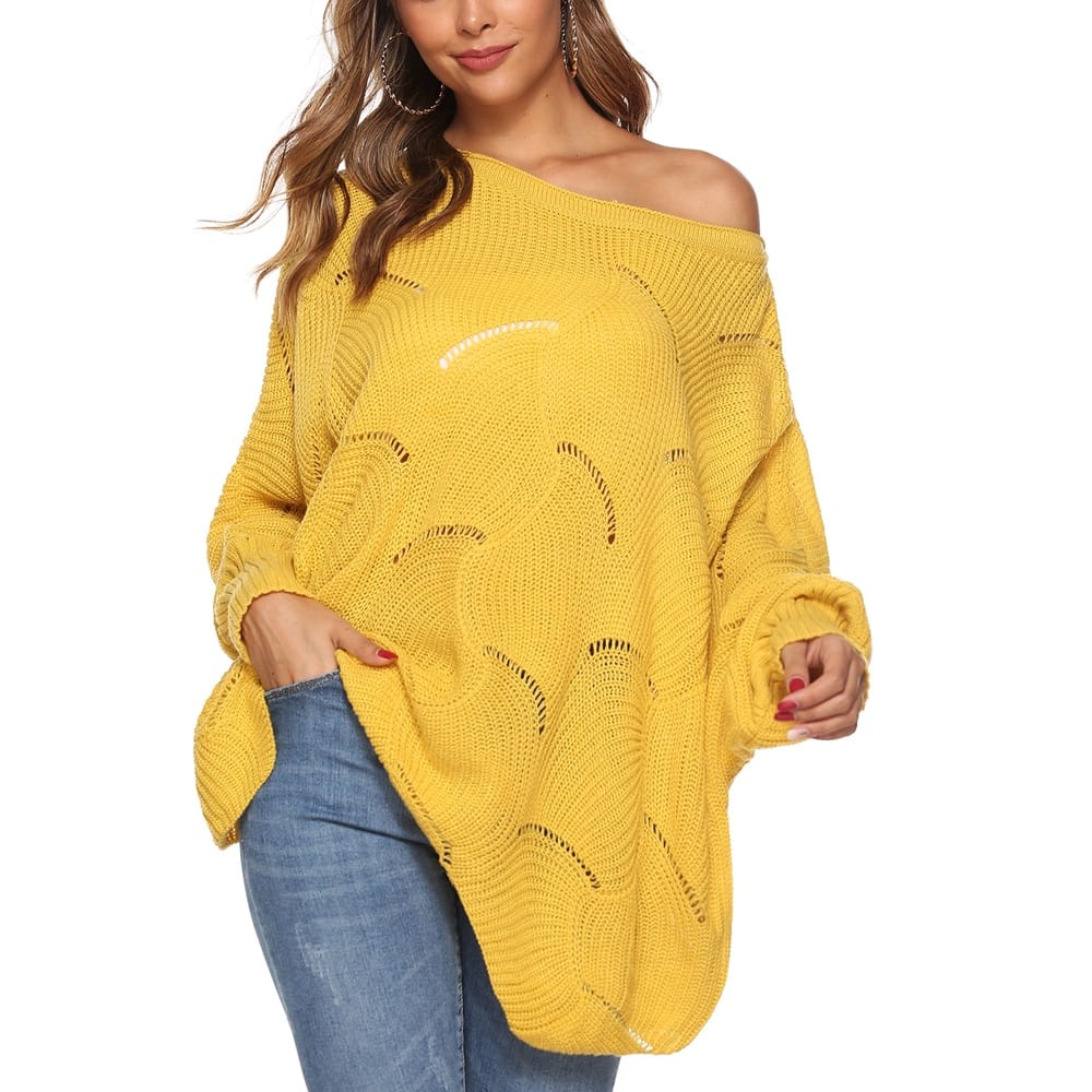 Drop Shoulder Eyelet Sweater