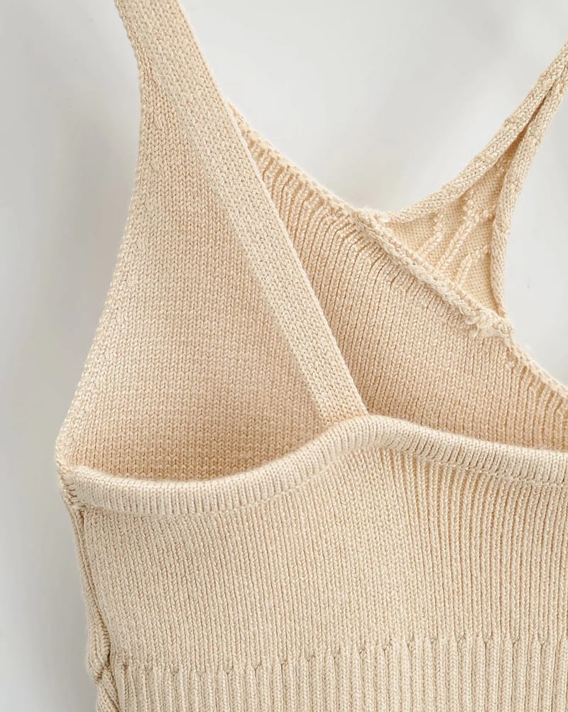 Women Beige Knitted Crop top Criss Cross Halter Cami