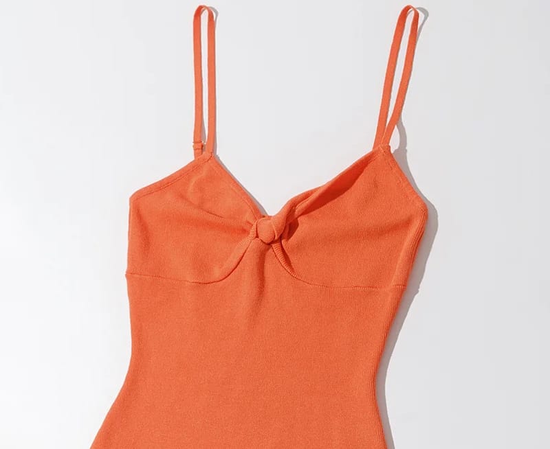 Women Orange Knit Cami Tank top with Twist Knot front detail