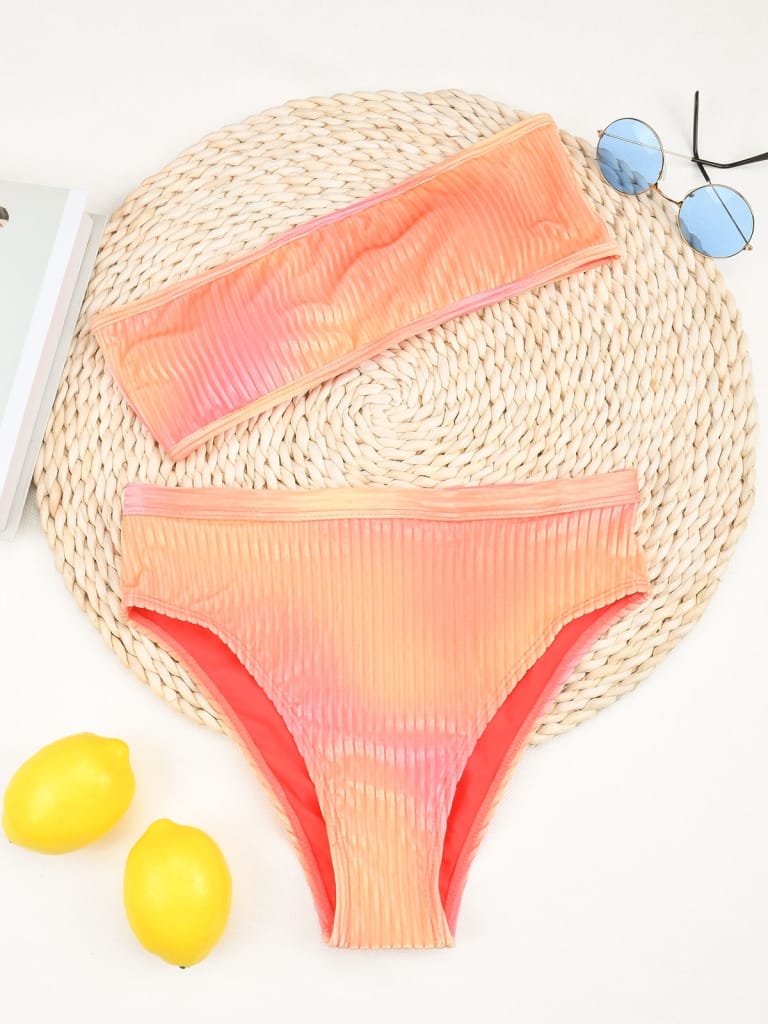 Multi Color Shimmer Tie Dye High Waist Bikini Tank Set