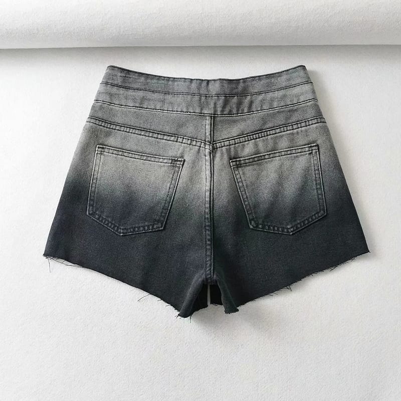 Women Blue High Rise Two Tone Ombre Denim Shorts with Raw-cut Hems