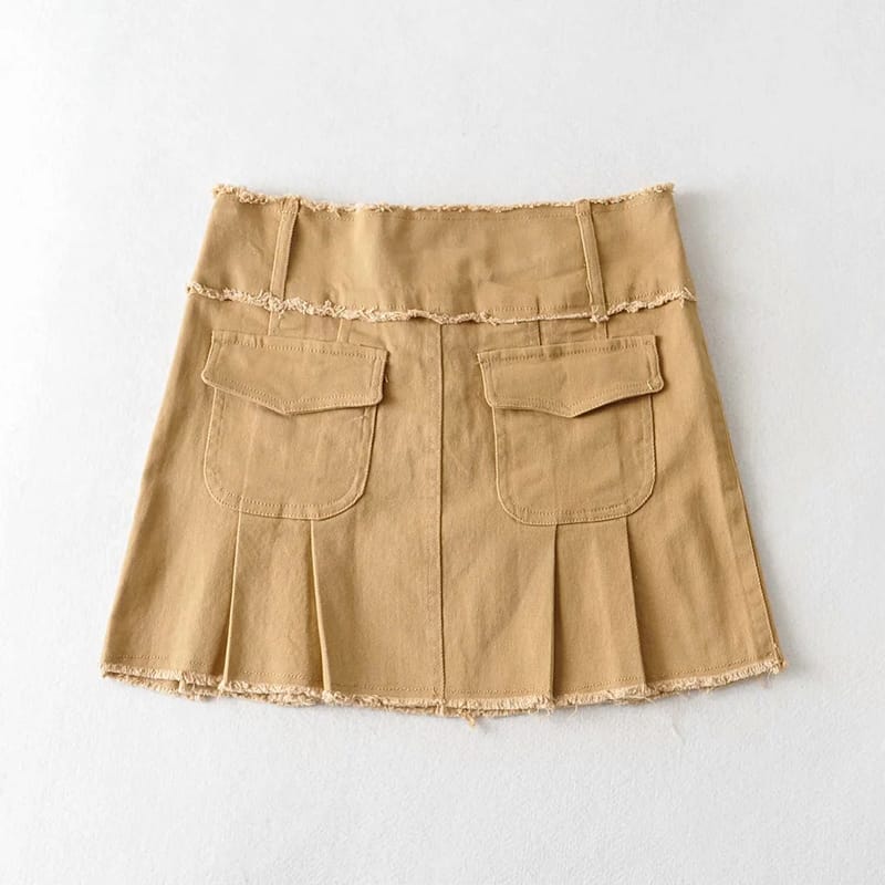 Black Low Rise Cargo Short Mini Skirt with Raw Seam detail