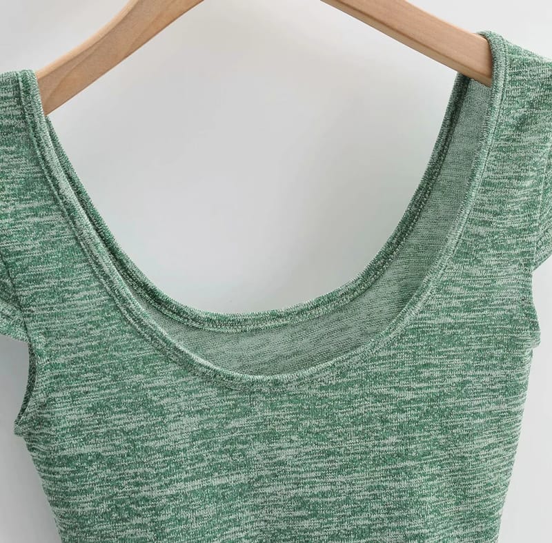 Women Green Scoop Neck Short Sleeve Cropped T-shirt