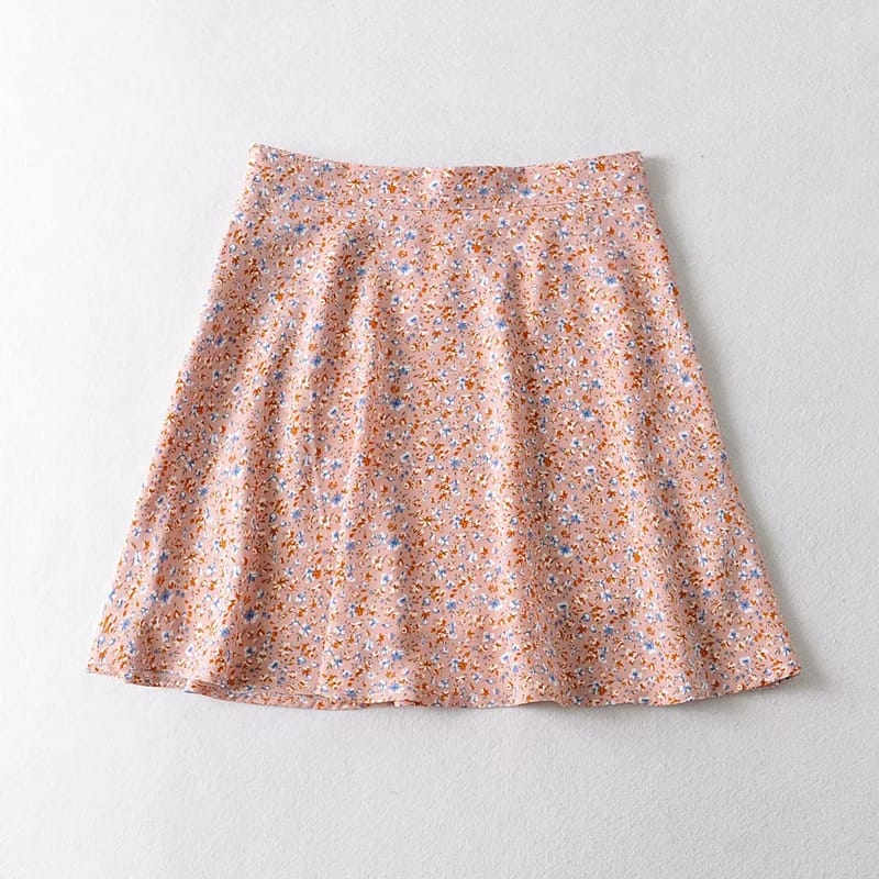 Women Pink Floral Print Skater Mini Skirt