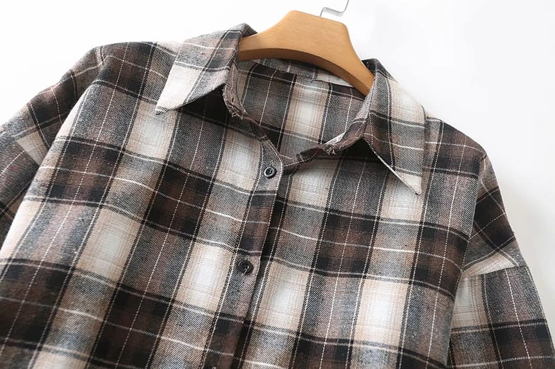 Sun-imperial - women mini blue plaid check buttoned long sleeve shirt ...