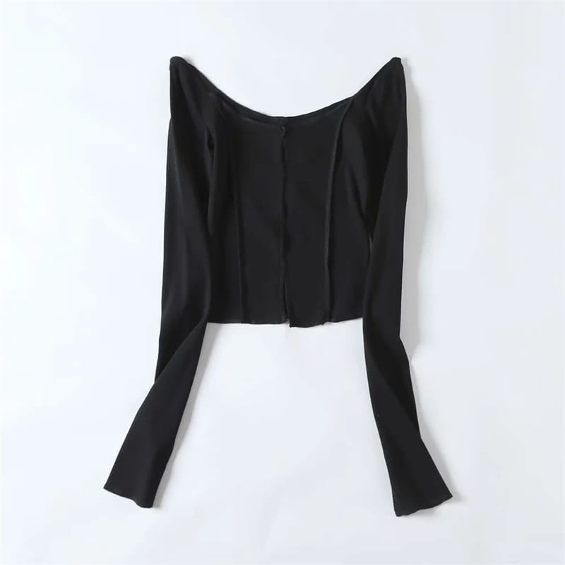 Women Purple Exposed Seams Long Sleeve top with Hollow out Center detail