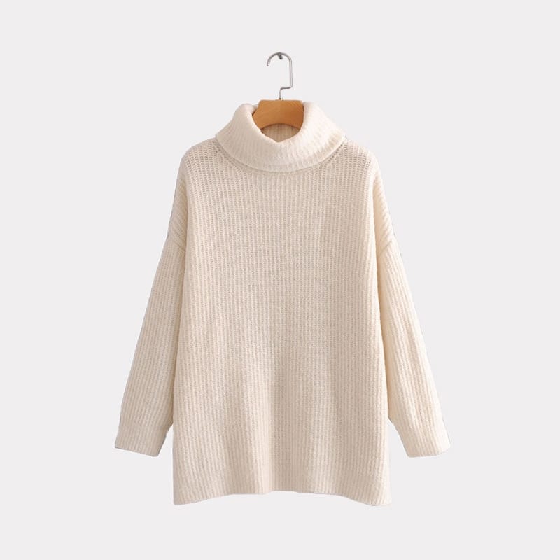 Women Light Purple Oversized Turtleneck Loose Pullovers Jumper Soft Warm Sweater