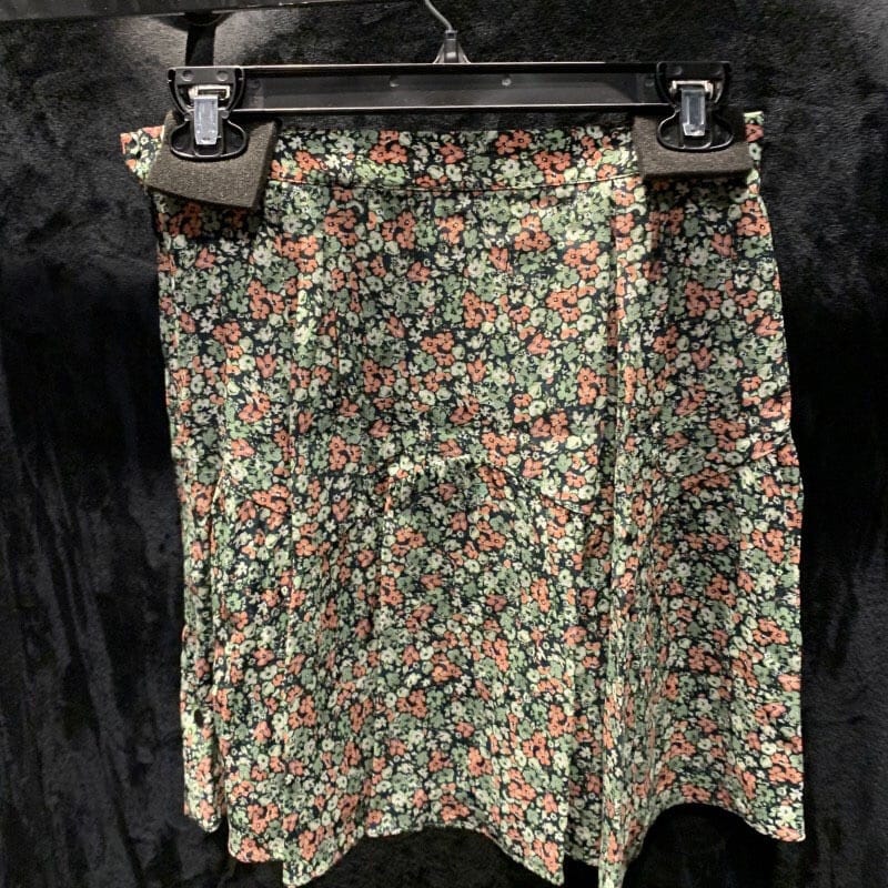 Women Vintage Red Floral Print A-line Pleated Mini Skirt with side Zipper