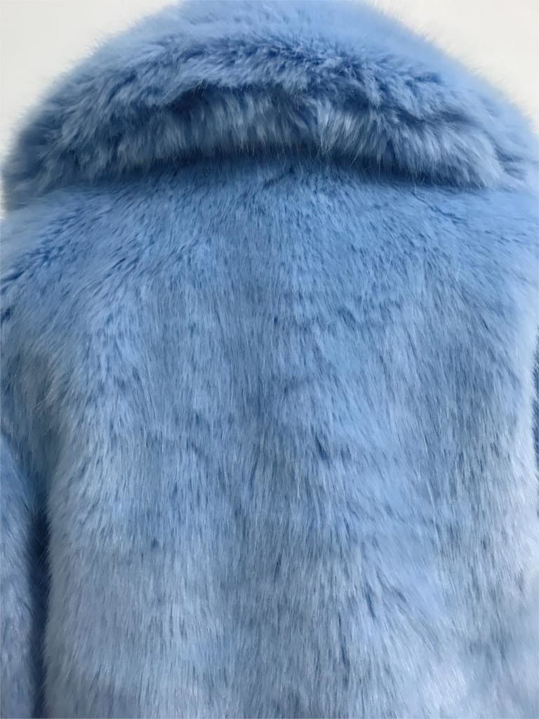 Light Blue Shaggy Women Faux Fur Jacket Mid Length Coat