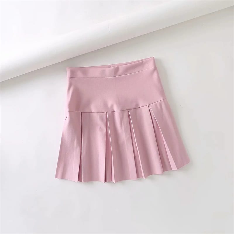 Sun-imperial - women solid black high rise stretch pleated mini skirt ...