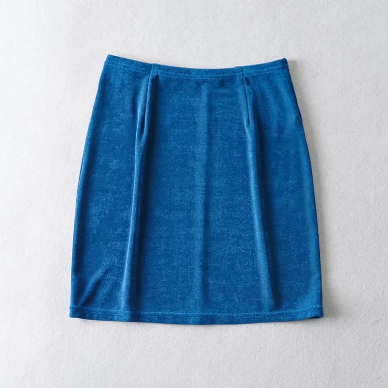 Women Blue Spread Collar Button up Short Sleeve Crop top and co Ord Mini Skirt Two Piece Set