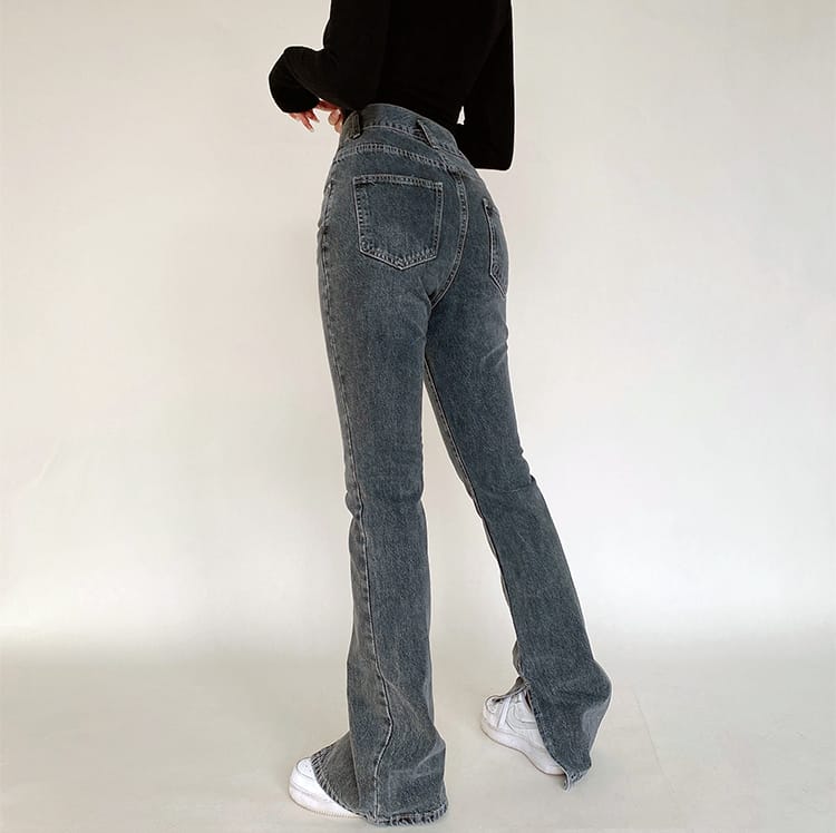 Women Blue High Rise Straight Leg Denim Jeans with side Splits