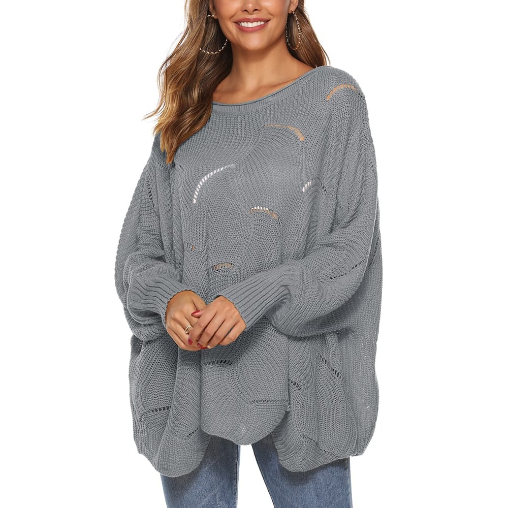 Drop Shoulder Eyelet Sweater