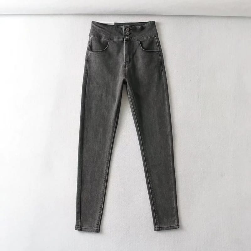 Women Dark Blue Cotton Blend Skinny Jeans Streetwear Style