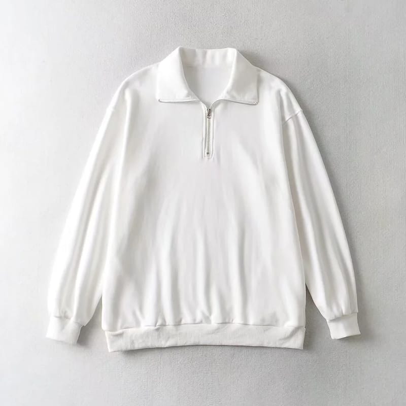 Women High Neck Half Zip Oversized Sweatshirt Drop Shoulder