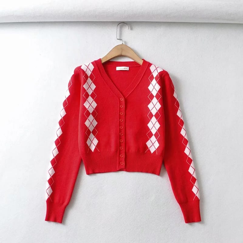 Sun-imperial - women brown and purple buttoned argyle knit cardigan and ...