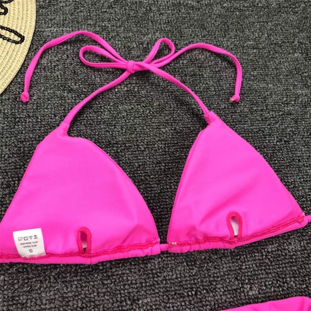 Hot Pink Halter Tie Brazilian Bikini Set