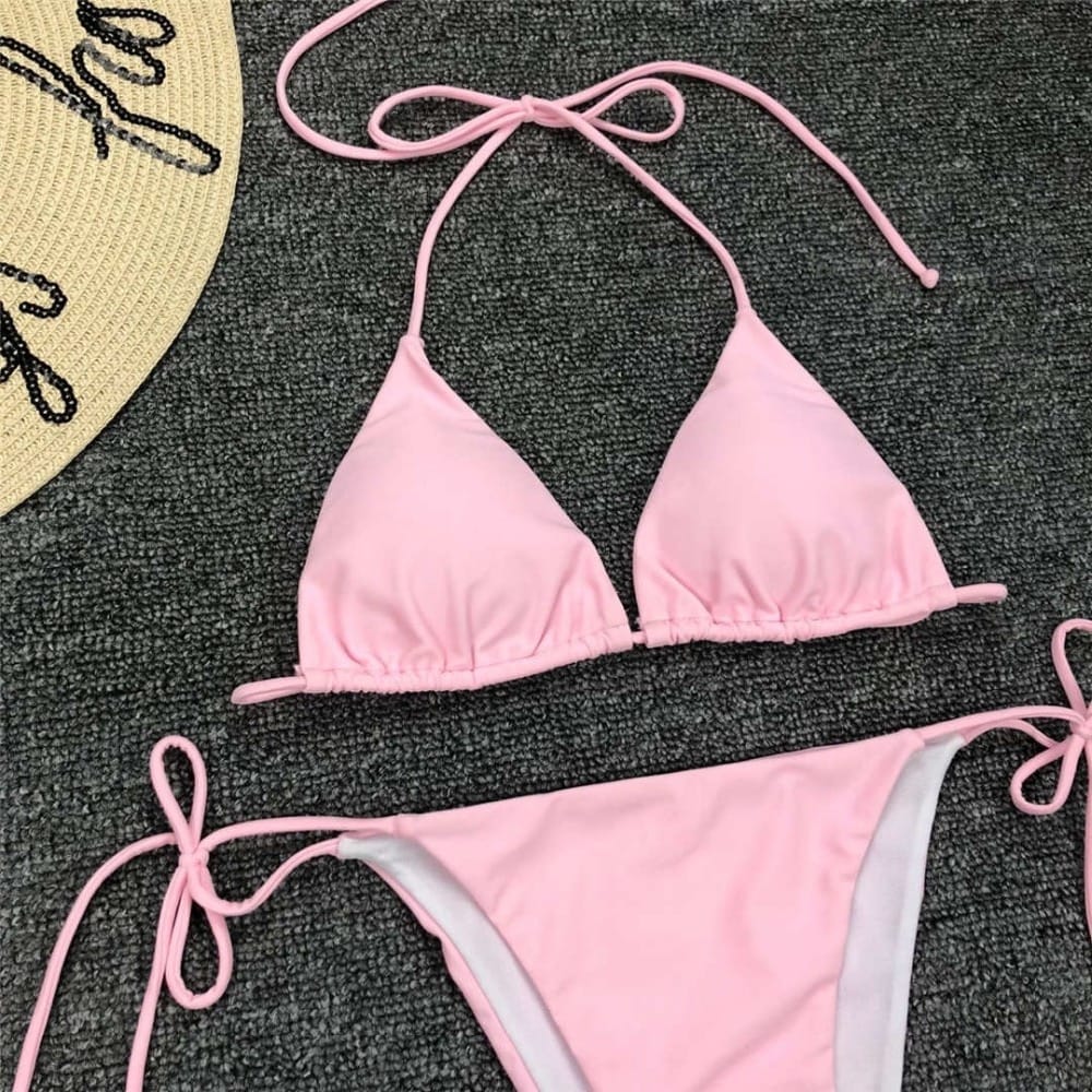 Hot Pink Halter Tie Brazilian Bikini Set