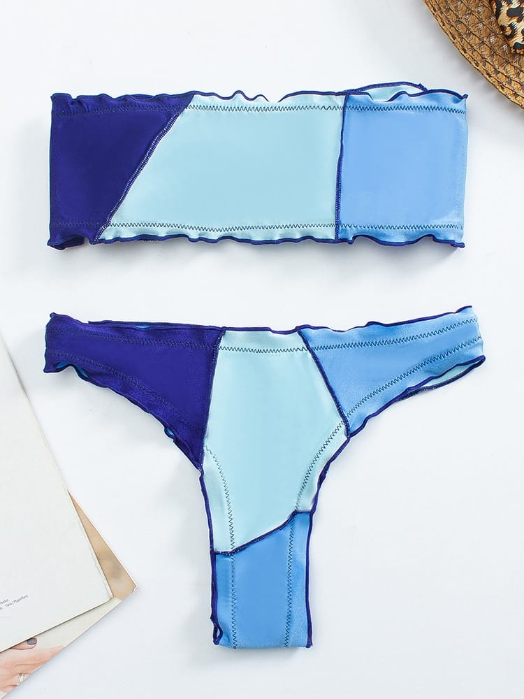 Women Patchwork Bandeau Tube Bikini 2 Piece Swimsuit