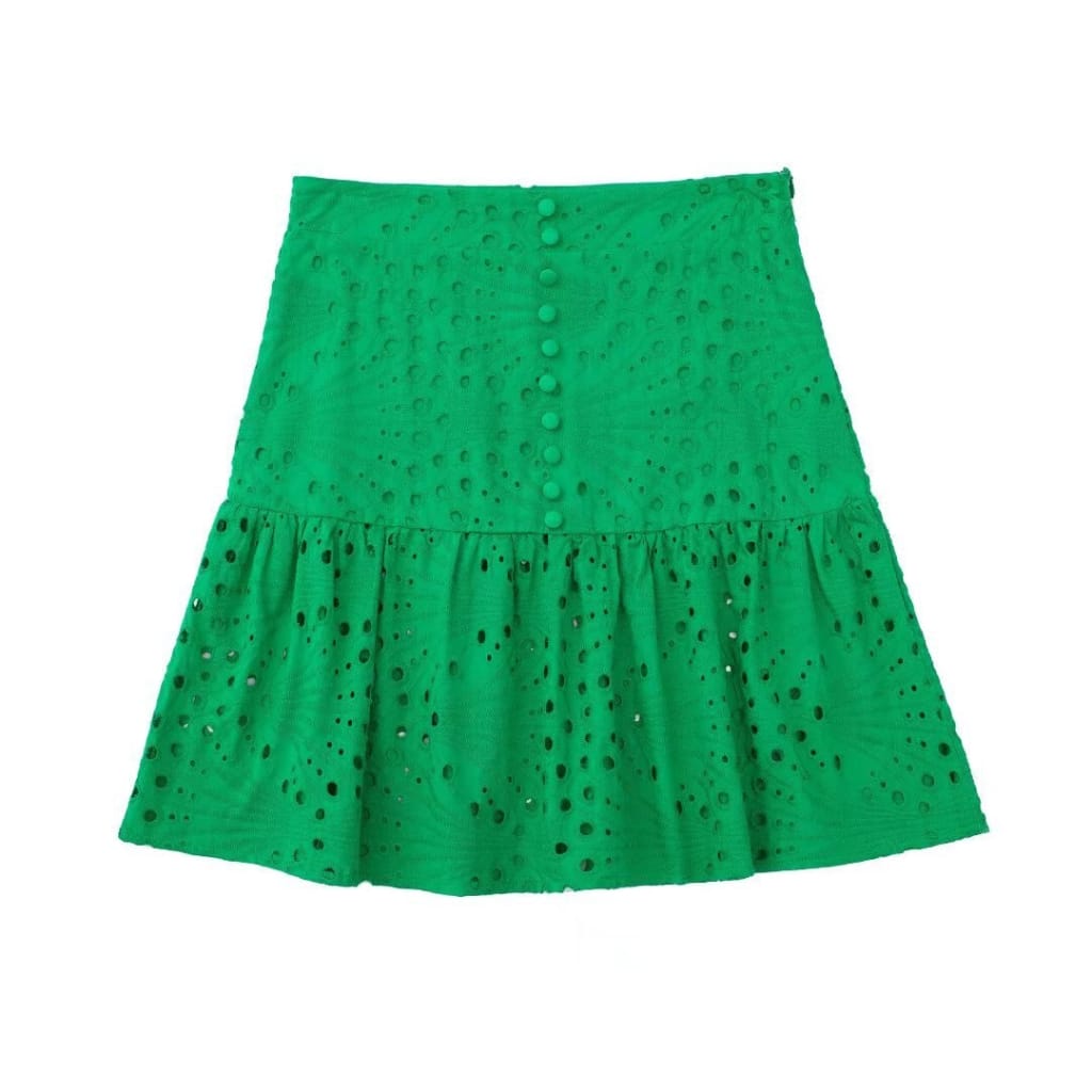 Women Green Embroidered Summer Halter Cropped Tank top and Mini Two Piece Skirt Set