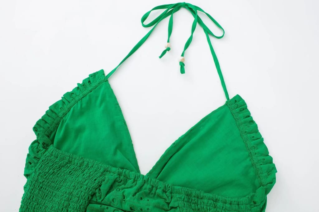 Women Green Embroidered Summer Halter Cropped Tank top and Mini Two Piece Skirt Set