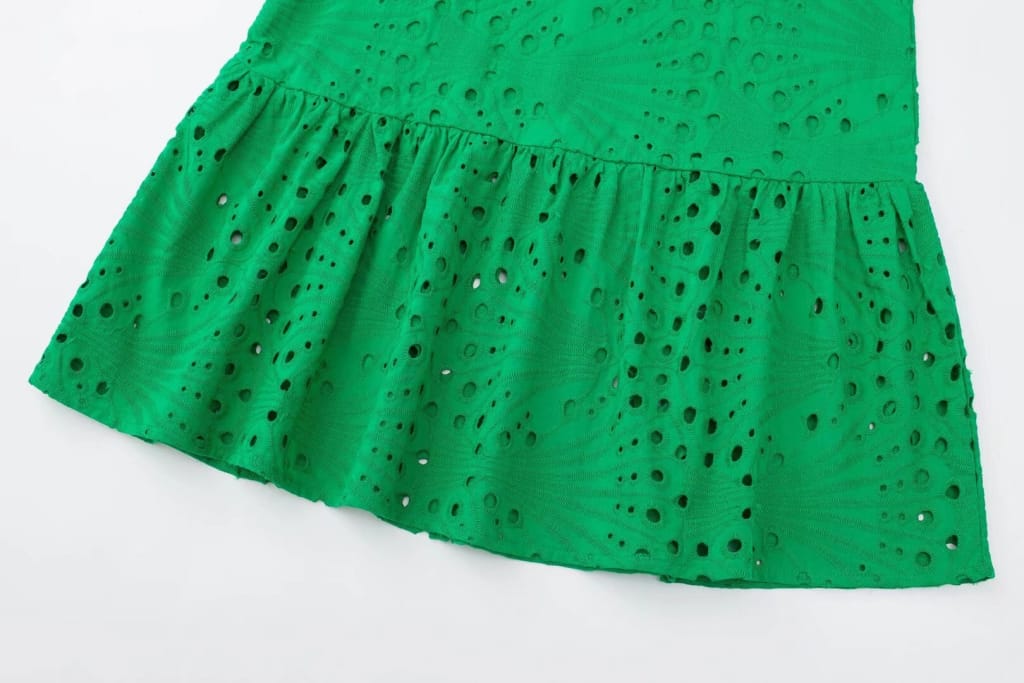 Women Green Embroidered Summer Halter Cropped Tank top and Mini Two Piece Skirt Set