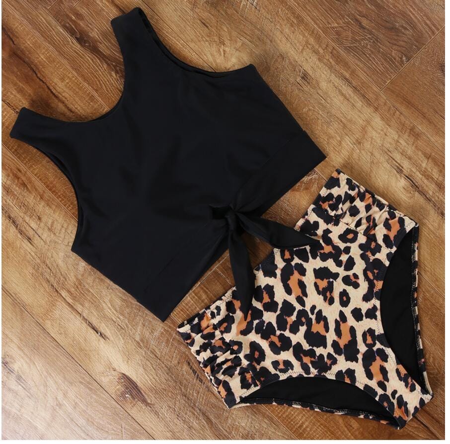 Knot front top with Dot High Waist Bikini Set new Prints 2022