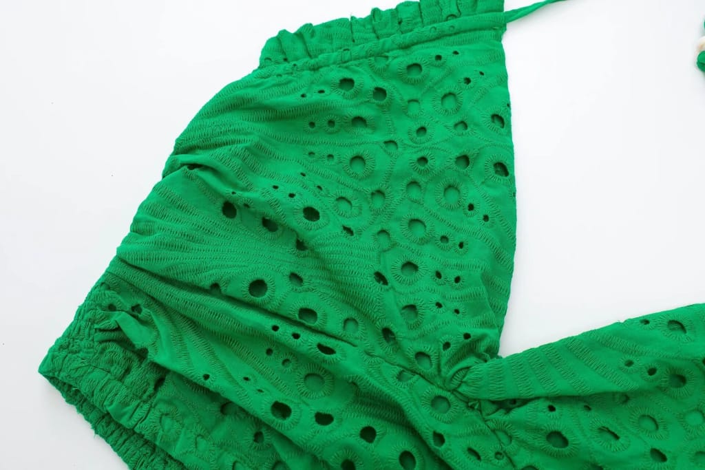 Women Green Embroidered Summer Halter Cropped Tank top and Mini Two Piece Skirt Set