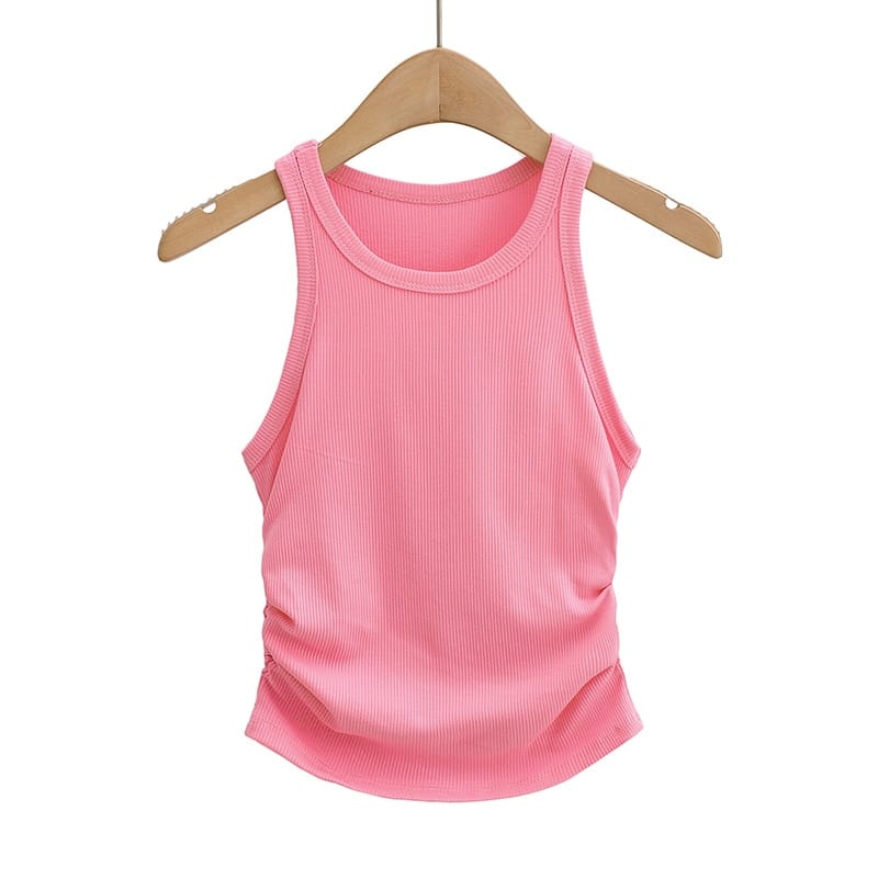 Women Round Neck Ribbed Crop Tank top with Ruched side detail