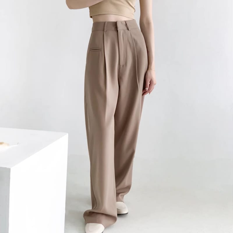 Women Khaki Pleated detail Wide Leg Tailored Trousers