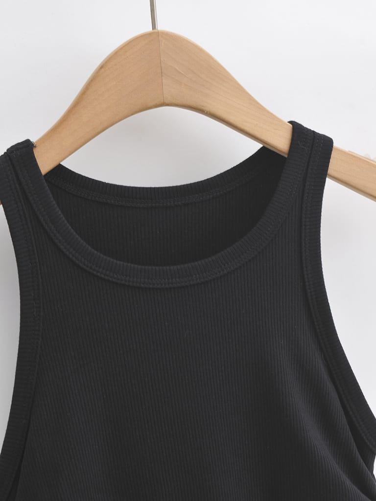 Women Round Neck Ribbed Crop Tank top with Ruched side detail