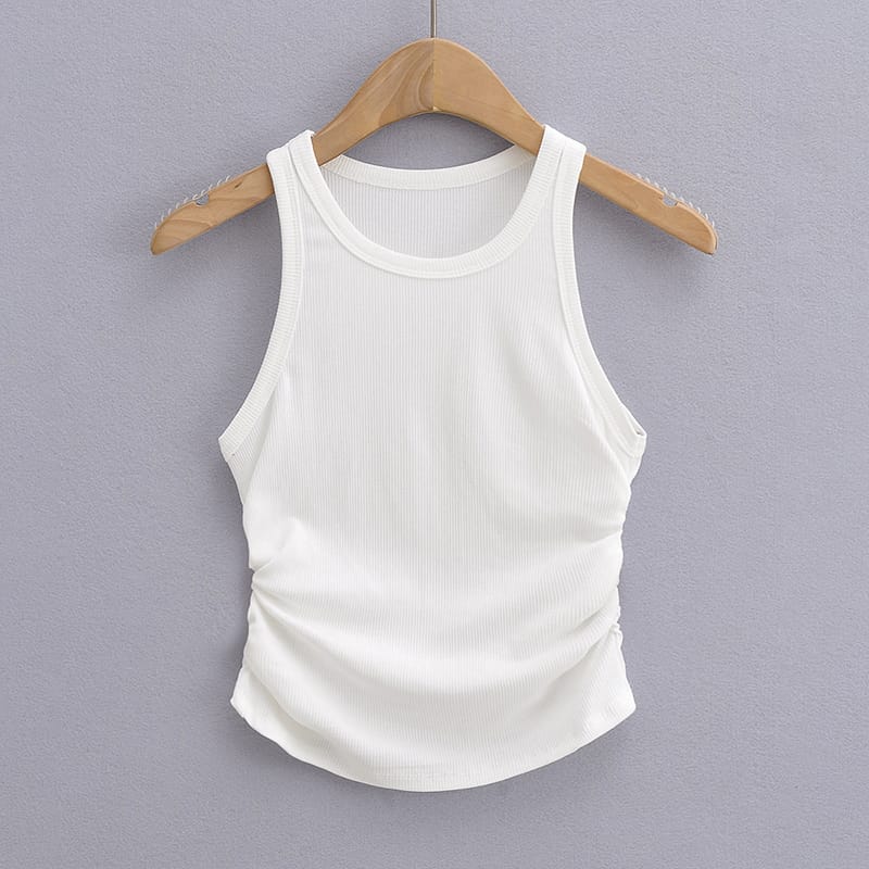Women Round Neck Ribbed Crop Tank top with Ruched side detail