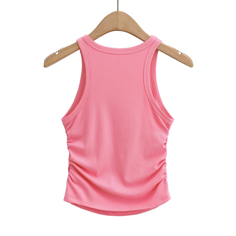 Women Round Neck Ribbed Crop Tank top with Ruched side detail