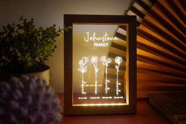 Birth Month Flowers Custom Frame Night Light - Oh Craft NZ