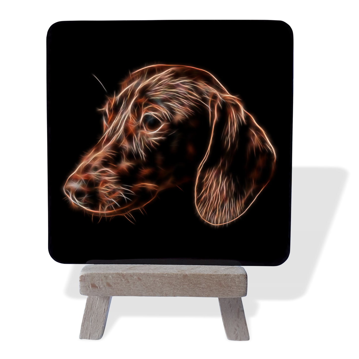 Chocolate Dachshund #1 Metal Plaque and Mini Easel with Fractal Art Design
