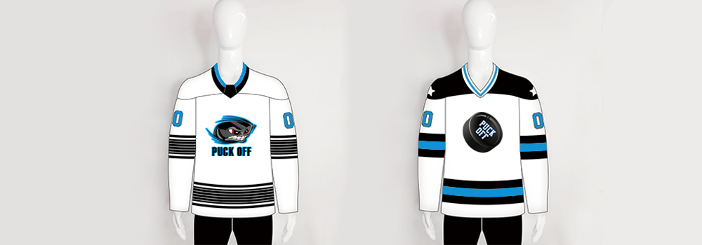 "Puck Off" funny hockey jersey design