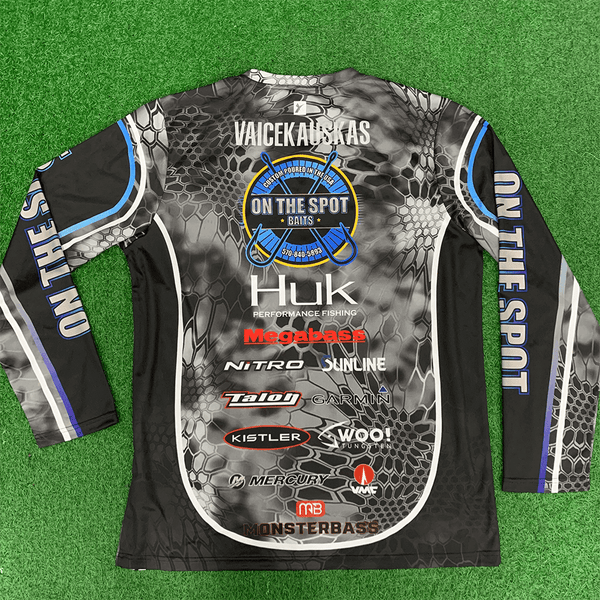 Custom Sublimated Black Crew Long Sleeve Performance Fishing Jerseys | YoungSpeeds Crew Neck