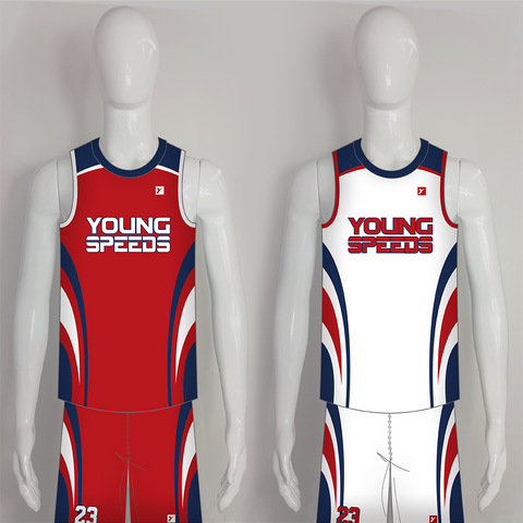 Gray Stripe Red Sublimated Custom Basketball Uniforms | YoungSpeeds Mens