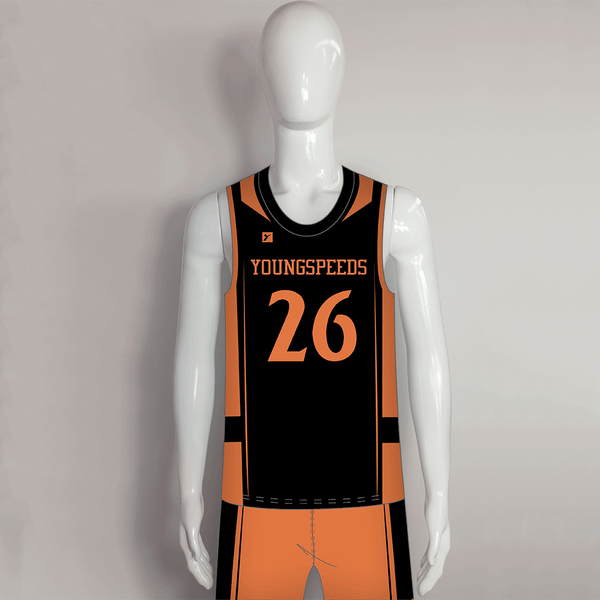 BSKX19 Plain Black Sublimated Custom Boys Girls Basketball Uniforms - YoungSpeeds