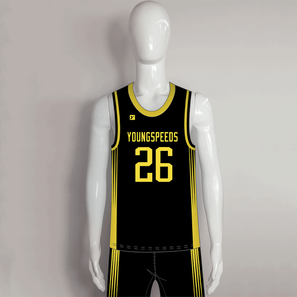 BSKX7 Yellow Sublimated Plain Custom Kids Basketball Uniforms - YoungSpeeds