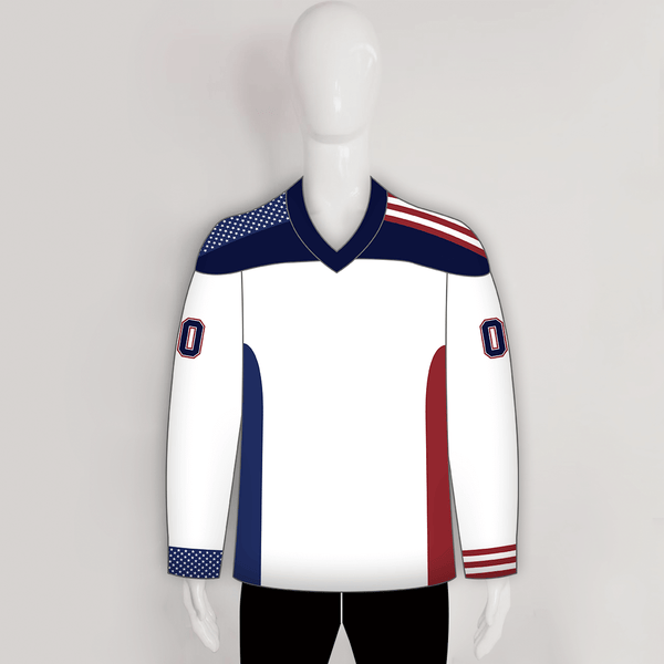 HJC167 Patriotic White Sublimated Custom Made Hockey Jerseys - YoungSpeeds