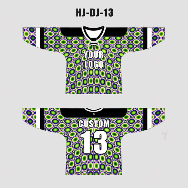 Neon Green Blue Abstract Pattern Custom EDM Laced Hockey/Basketball/Baseball Jerseys - YoungSpeeds