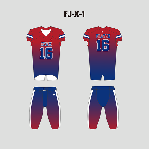 Blue Red White Custom Football Uniforms for Kids & Adults | YoungSpeeds Integrated Pants