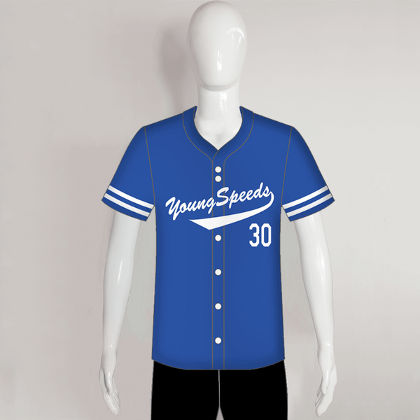 X15 Custom Blue Plain Button Down Baseball Jerseys - YoungSpeeds