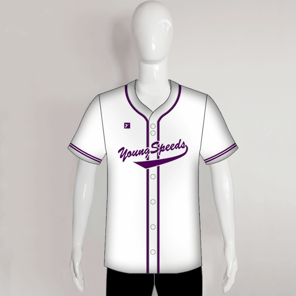 C28 White and Purple Full Button Blank Custom Baseball Jerseys - YoungSpeeds