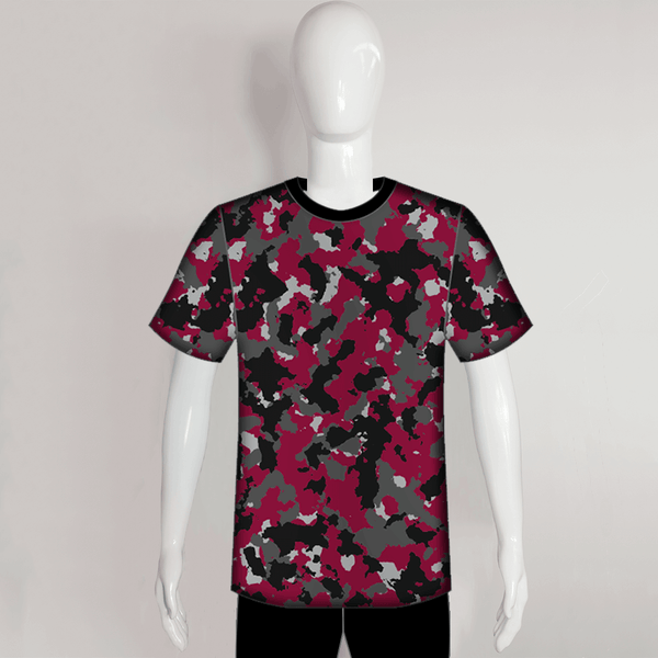 C38 Maroon Black and Gray Camo Custom Crew Baseball Shirts - YoungSpeeds