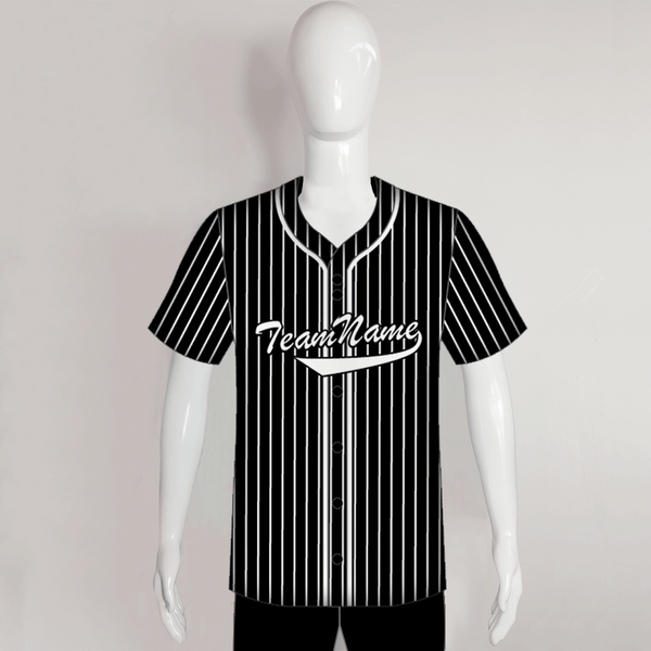 C47 Unisex Button Down Plain Black Stripe Custom Baseball Jerseys - YoungSpeeds