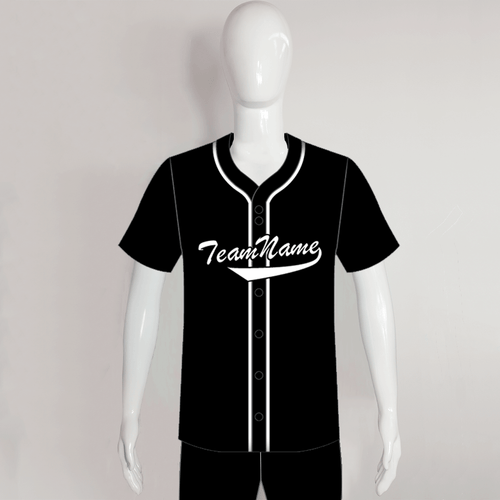 White Stripe Black Custom Full Button Baseball Jerseys