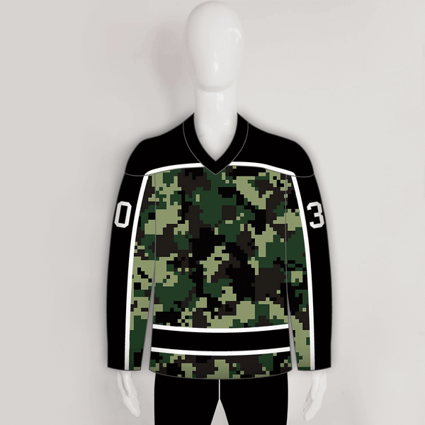 Green Pixel Army Camo Hockey Jerseys Custom Made - YoungSpeeds