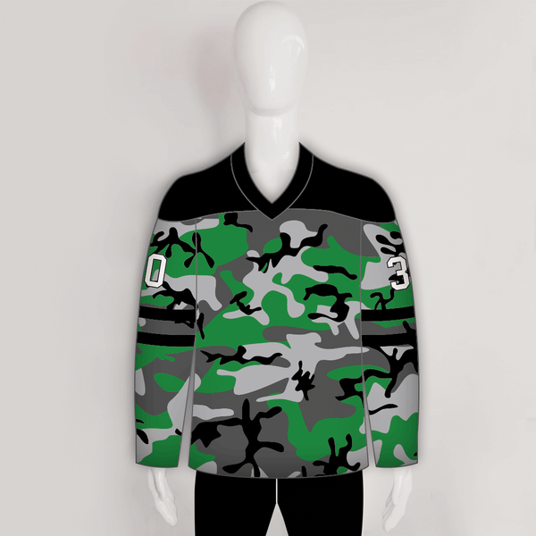 Green Black Gray Camouflage Custom Made Hockey Jerseys - YoungSpeeds